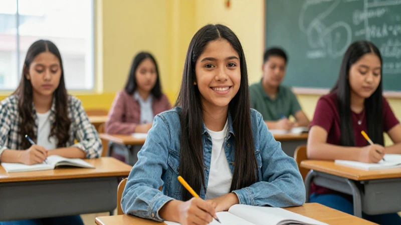 Estudiante mexicano sonriente en aula moderna