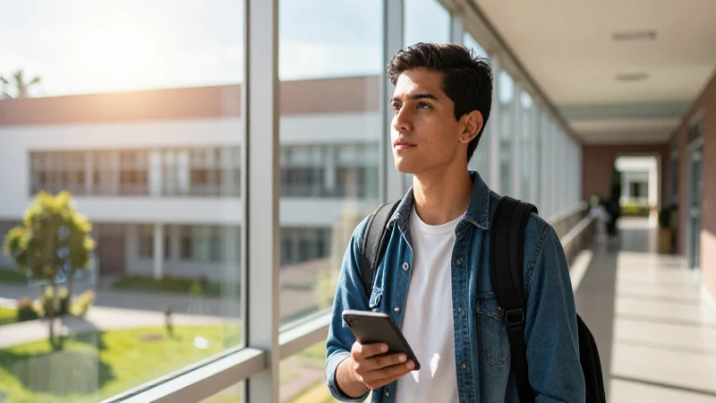 Joven estudiante mexicano en campus universitario vibrante