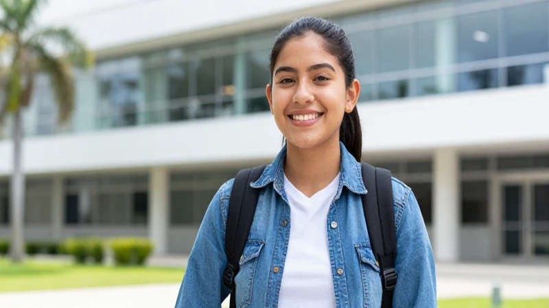 Estudiante mexicano exitoso en un campus moderno