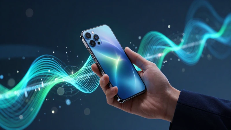 Mano sostiene smartphone con flujo de datos digital