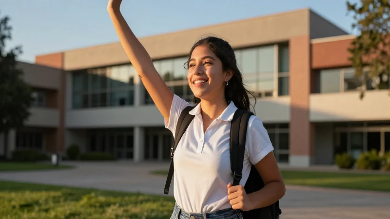 Estudiante mexicano exitoso en campus moderno