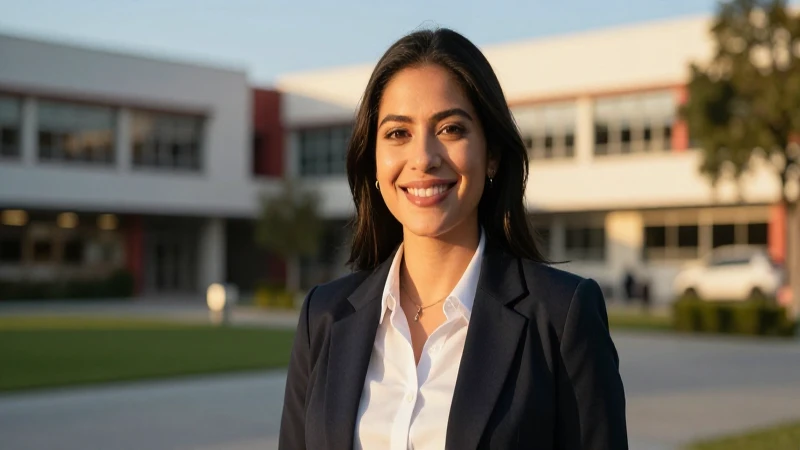 Hermosa mujer mexicana en campus iluminado al atardecer