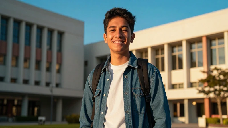 Retrato dinámico de estudiante mexicano en campus