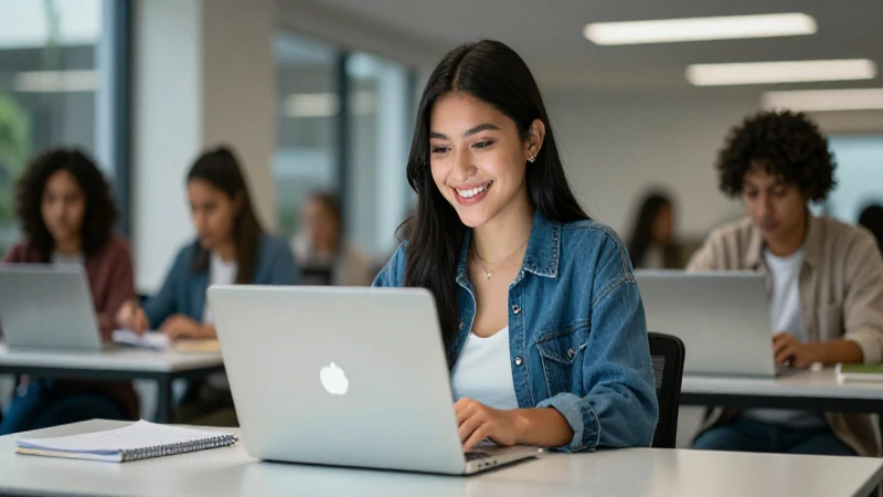 Estudiante mexicana sonriente en entorno moderno