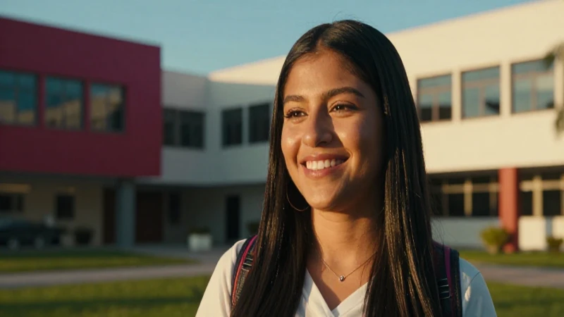 Estudiante mexicana con sonrisa y luz dorada