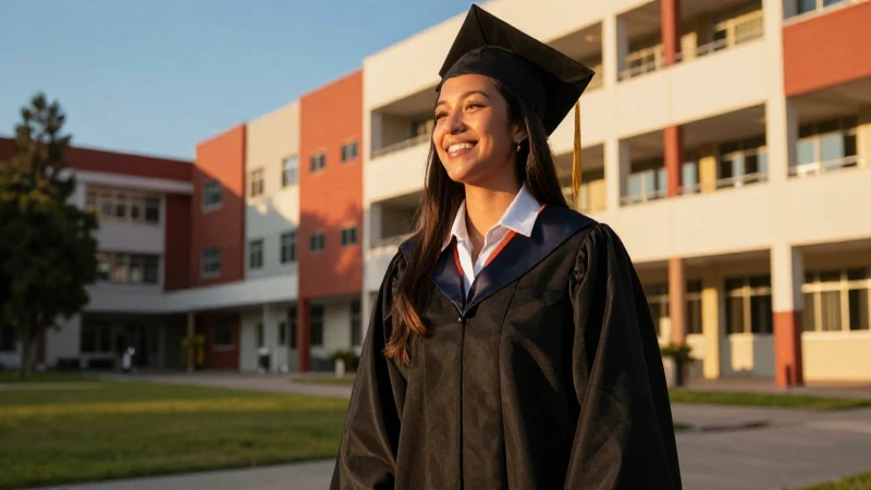 Estudiante mexicano alegre en campus universitario moderno