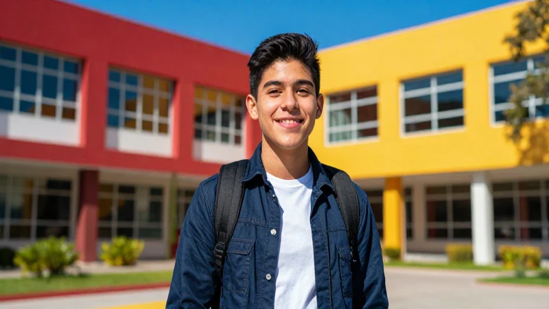 Estudiante mexicana feliz en campus universitario