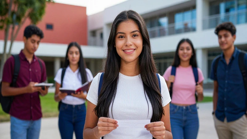 Estudiante mexicano exitoso en campus moderno