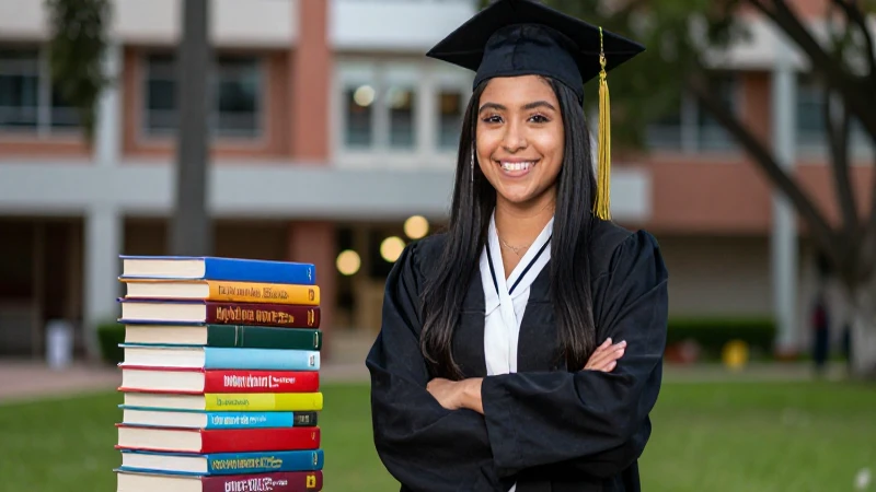 Estudiante mexicano sonríe en vibrante campus universitario
