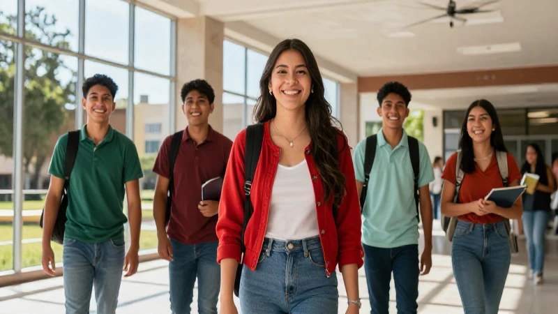 Estudiantes mexicanos sonriendo en campus moderno