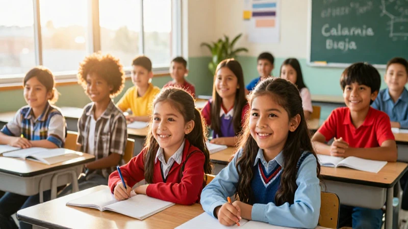 Estudiantes mexicanos felices en un aula moderna