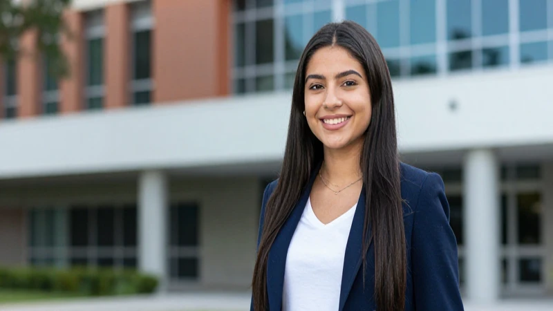 Estudiante mexicano sonriente en campus moderno
