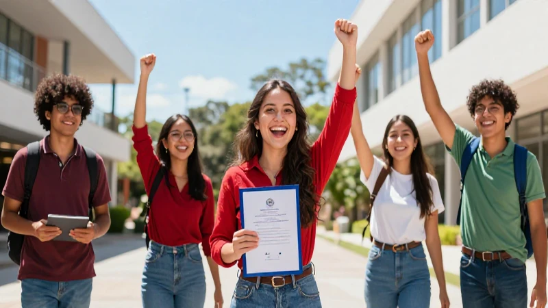 Estudiante celebra logro en moderno campus