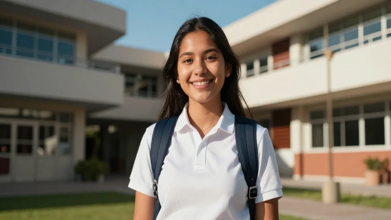 Retrato dinámico de estudiante mexicano sonriente en campus