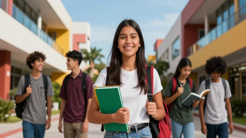 Estudiante mexicano optimista en campus universitario