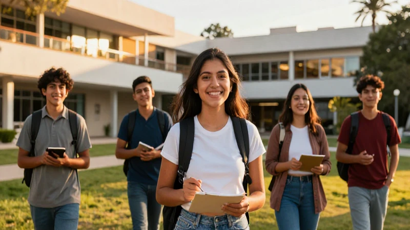 Estudiantes mexicanos motivados en campus vibrante
