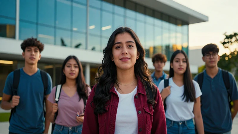 Estudiantes mexicanos vibrantes en campus moderno