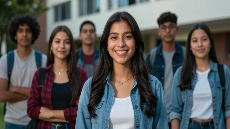 Jóvenes estudiantes mexicanos celebrando éxito académico en el campus
