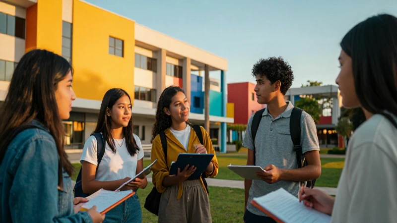 Estudiantes mexicanos aprendiendo en campus moderno