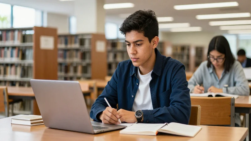 Joven estudiante mexicano en biblioteca universitaria