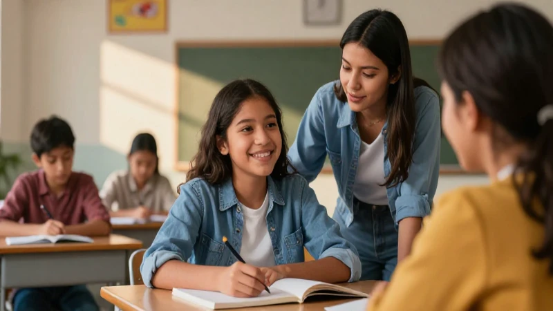Joven mexicano sonriente en su aula educativa