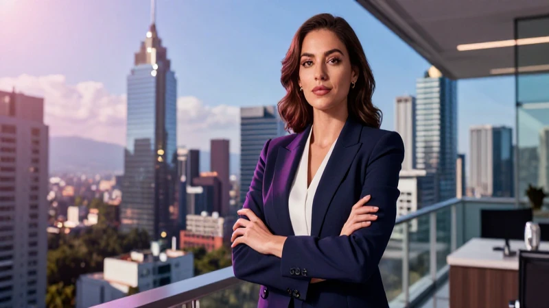 Mujer mexicana profesional en oficina con vista a Ciudad de México