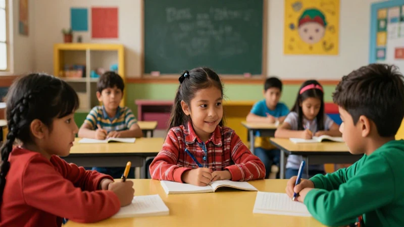 Niños mexicanos diversos en un aula vibrante