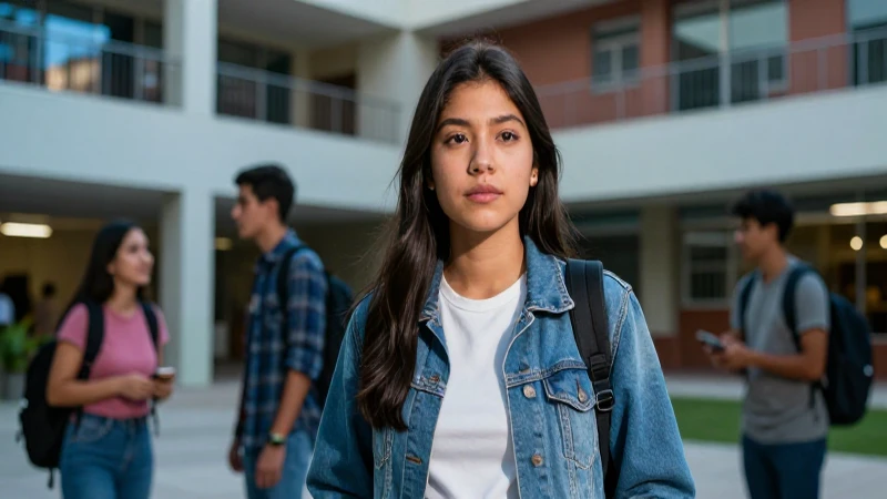 Estudiante mexicano universitario en campus moderno