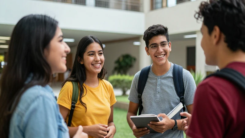 Jóvenes mexicanos felices en campus vibrante