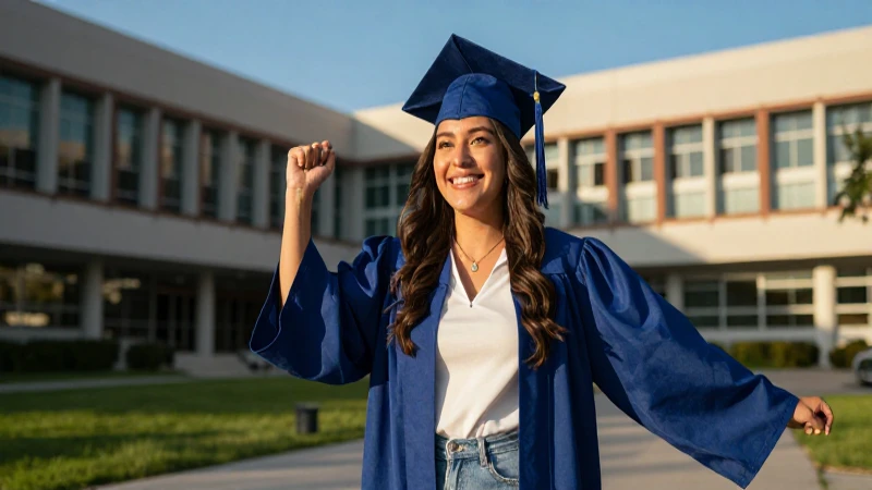 Graduado mexicano en campus, foto vibrante