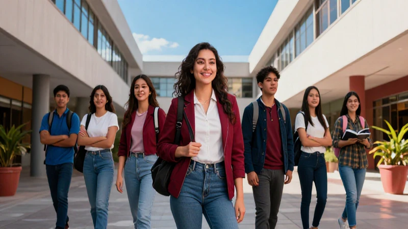 Estudiantes mexicanos en campus moderno y vibrante