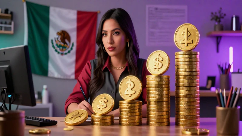 Emprendedor mexicano con crecimiento dorado y ambiente vibrante
