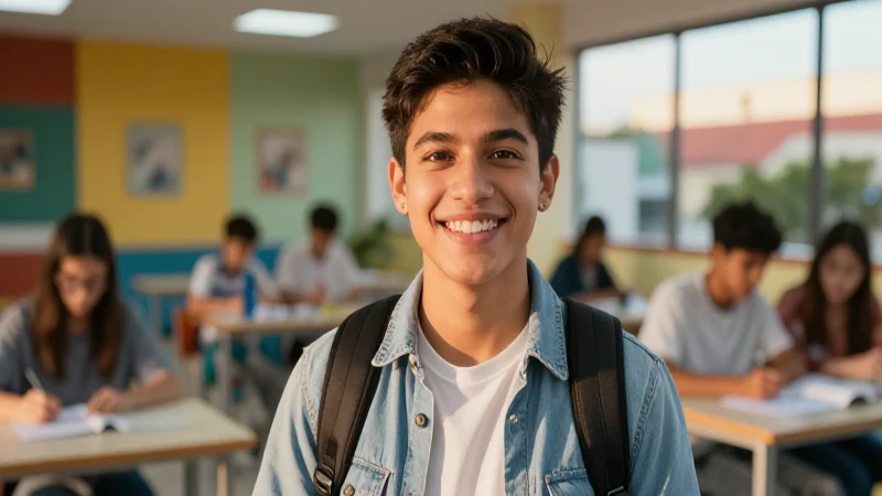 Estudiante mexicano sonriente en entorno moderno