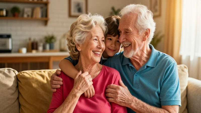 Familia feliz abrazándose en hogar cálido
