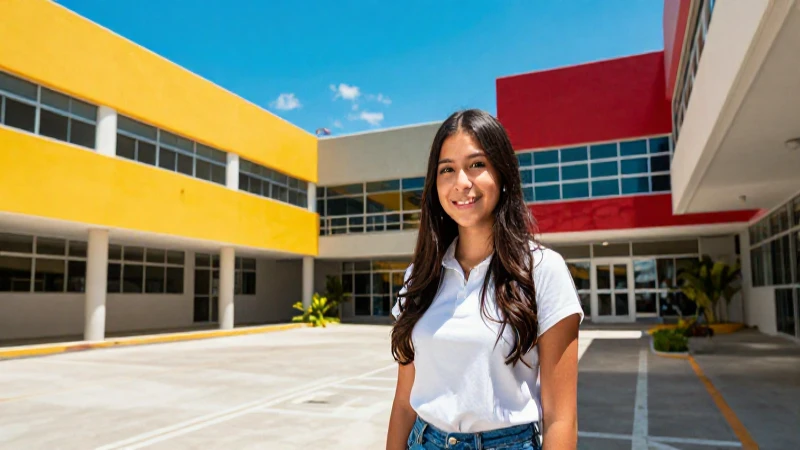 Estudiante mexicano en campus moderno, potencial vibrante