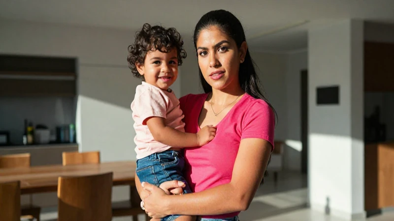 Madre mexicana sonríendo con su hijo en casa
