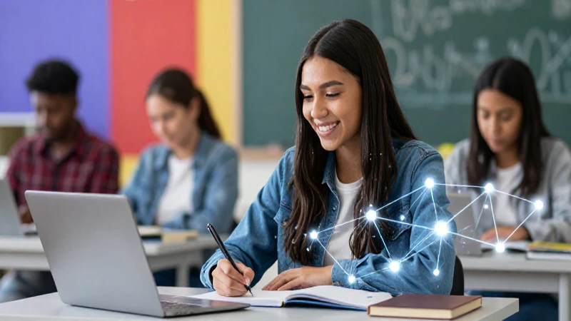 Estudiante mexicano sonriente estudia en un ambiente digital moderno