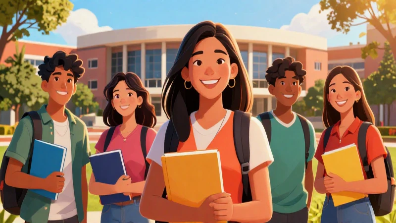 Estudiante mexicano sonríe en campus universitario moderno