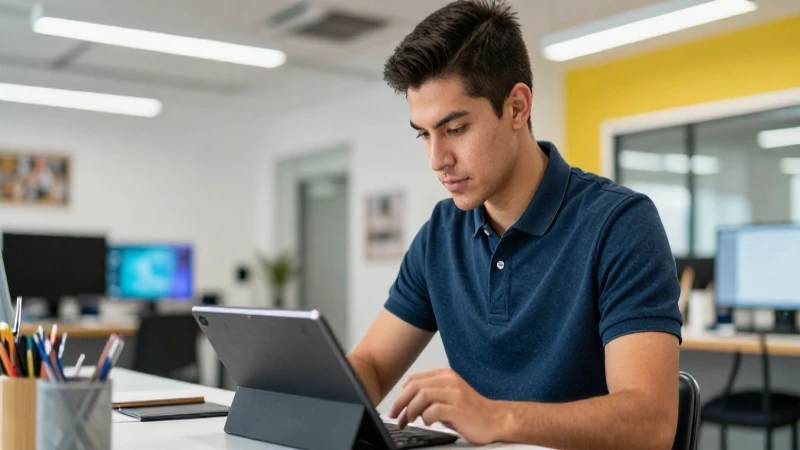 Joven mexicano diseña con tablet en taller