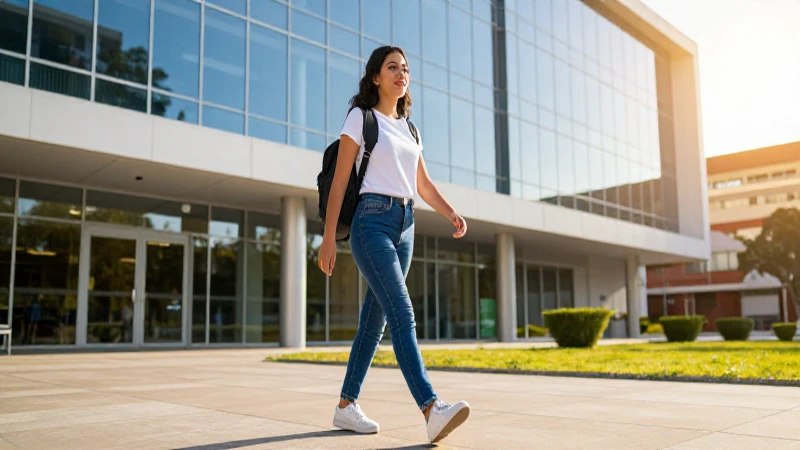 Joven mexicano camina con confianza por campus