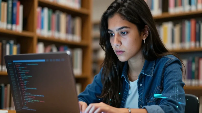 Estudiante mexicano determinado programando en la universidad