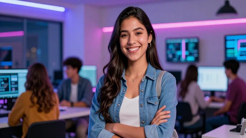 Joven mexicano sonríe en moderna clase técnica