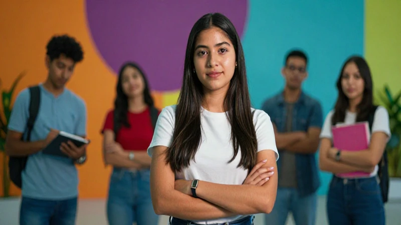 Estudiante mexicano confiante en campus moderno