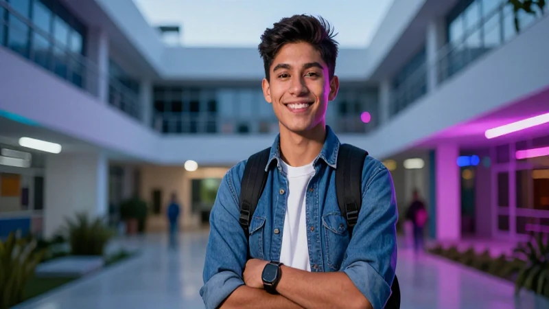 Joven mexicano sonríe con éxito y futuro