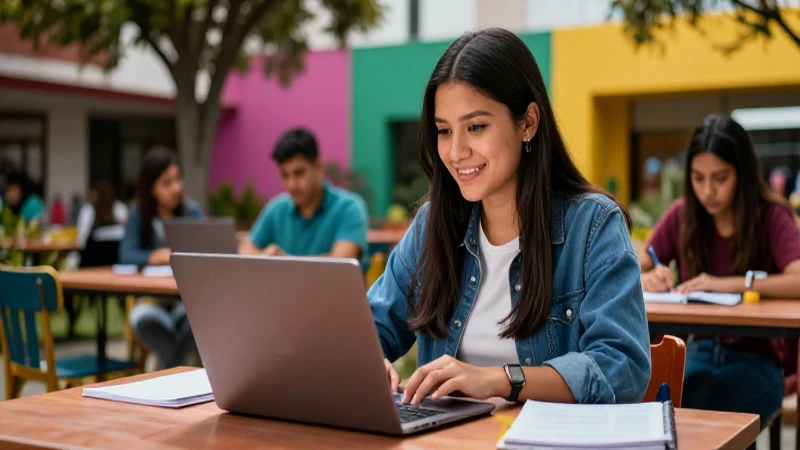 Estudiante mexicano en campus vibrante