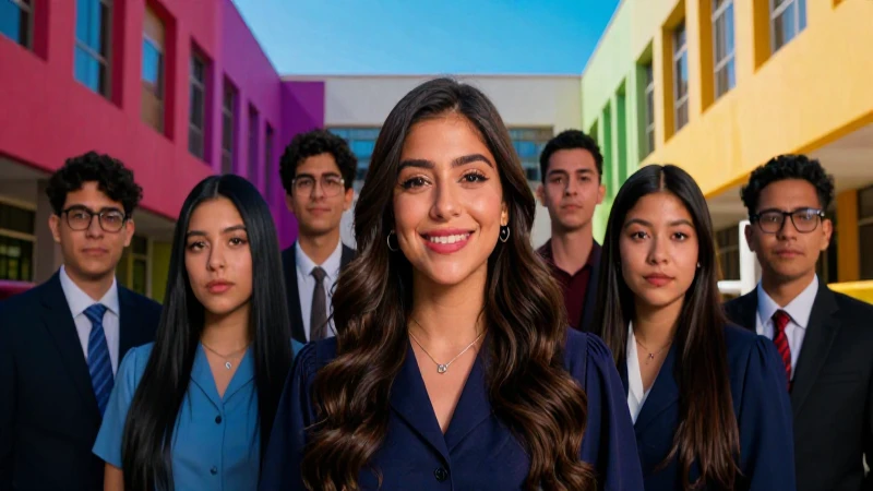 Estudiantes mexicanos exitosos, campus moderno y vibrante