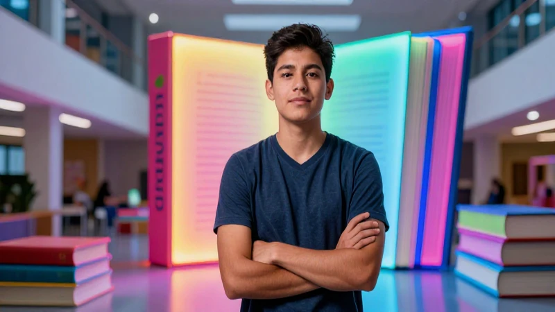 Joven estudiante mexicano en campus tecnológico