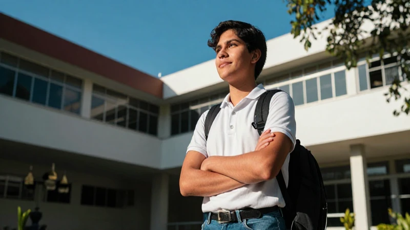 Estudiante mexicano seguro en moderno campus