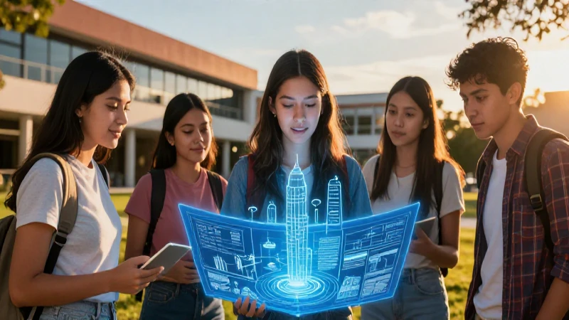 Estudiante mexicano en campus, soñando con el futuro exitoso