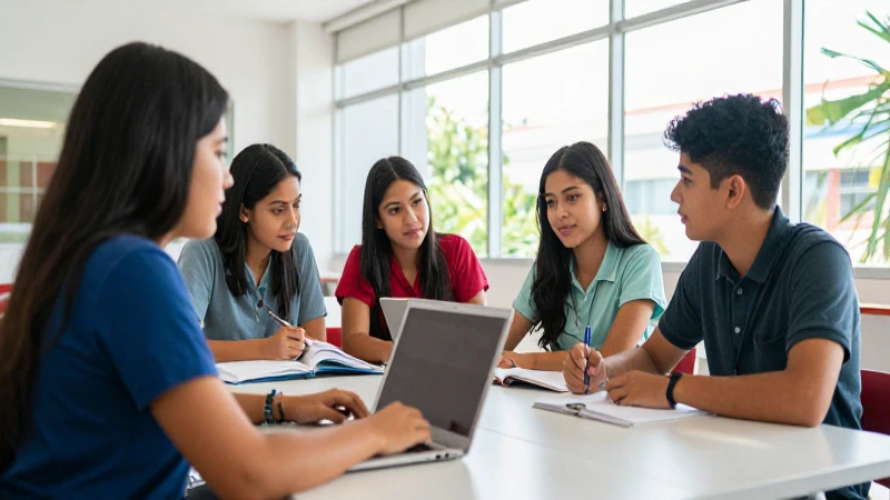 Estudiantes mexicanos en moderno campus luminoso